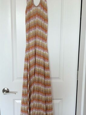 Hansen & Gretal (S) Chevron Knit Maxi Skirt in Pink, Tan & Cream